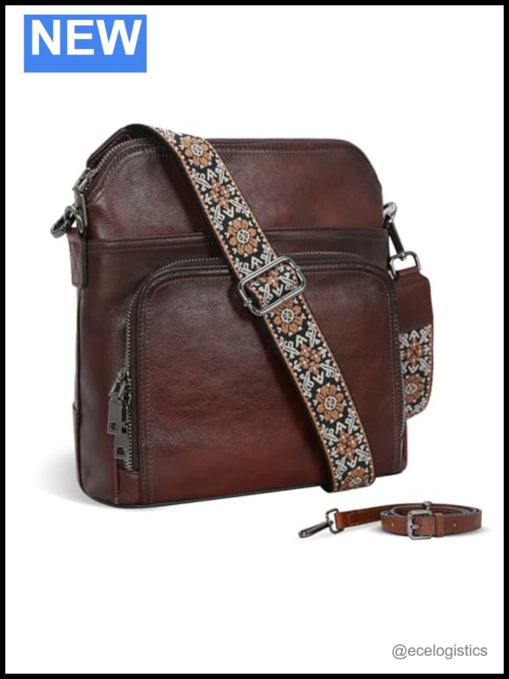 Vintage Cowhide Leather Crossbody Bag with Built-in Wallet and Convertible